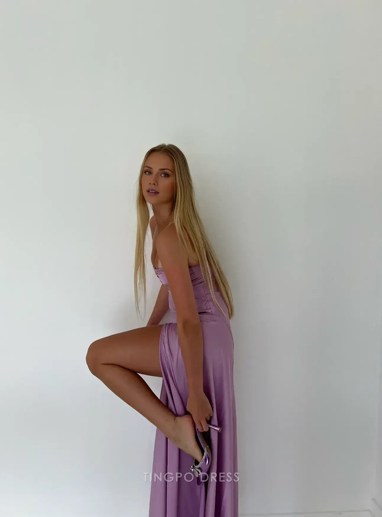 TingPo Wholesale Sexy Mermaid Straps Lilac Slit Long Prom Dress